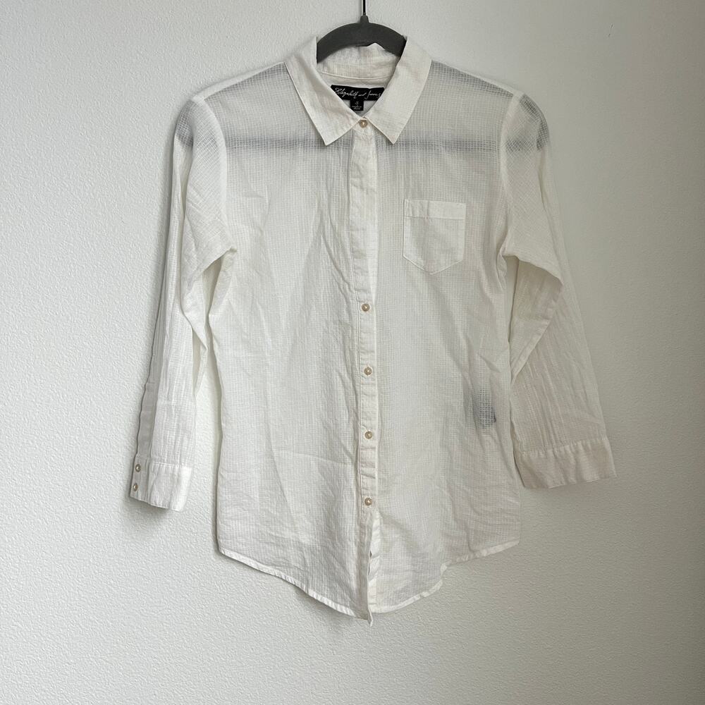 Elizabeth and Jane White Cotton Button-Down Shirt S Effortless Airy Chic Breezy